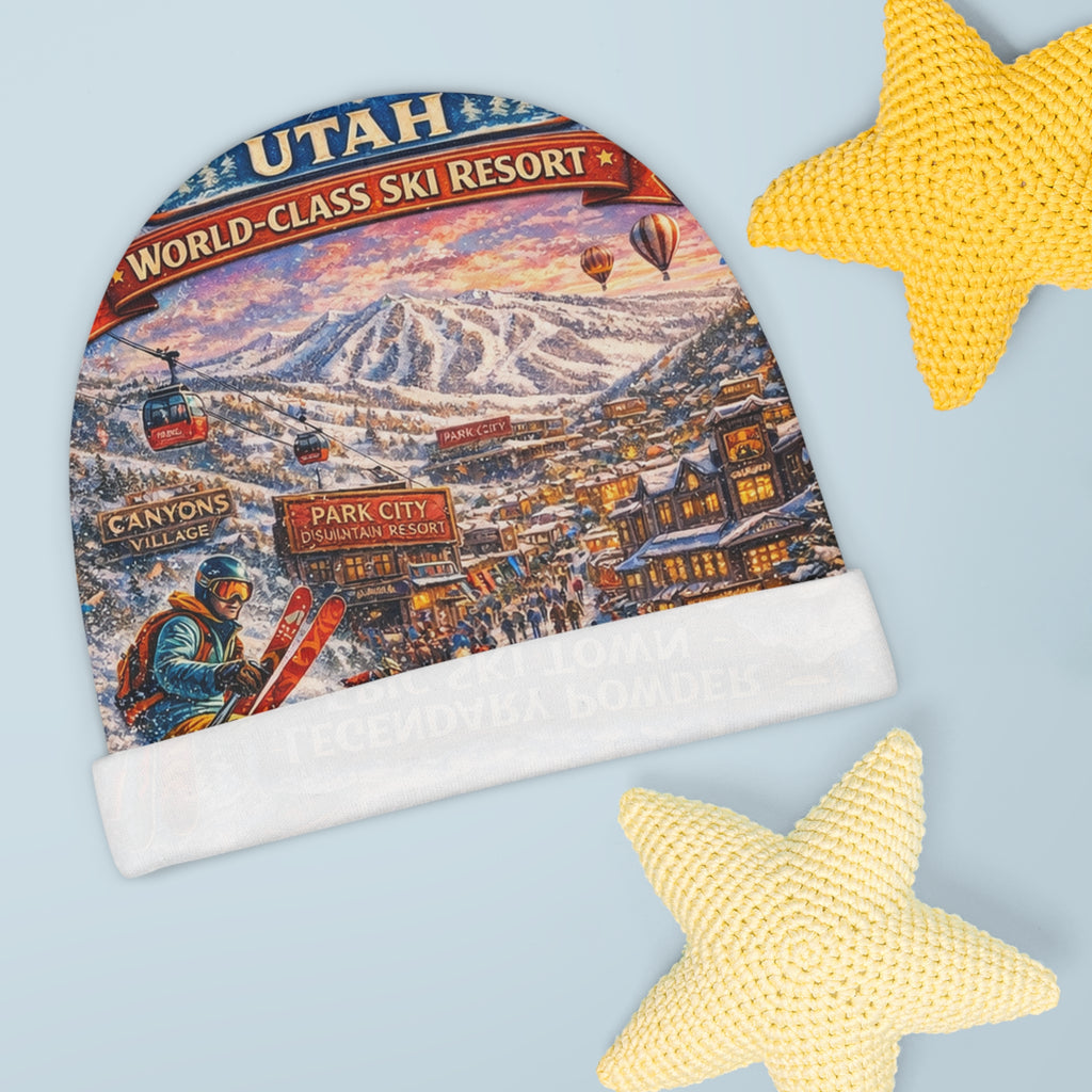 Park City Baby Beanie — Utah Ski Resort All-Over-Print (Legendary Powder)