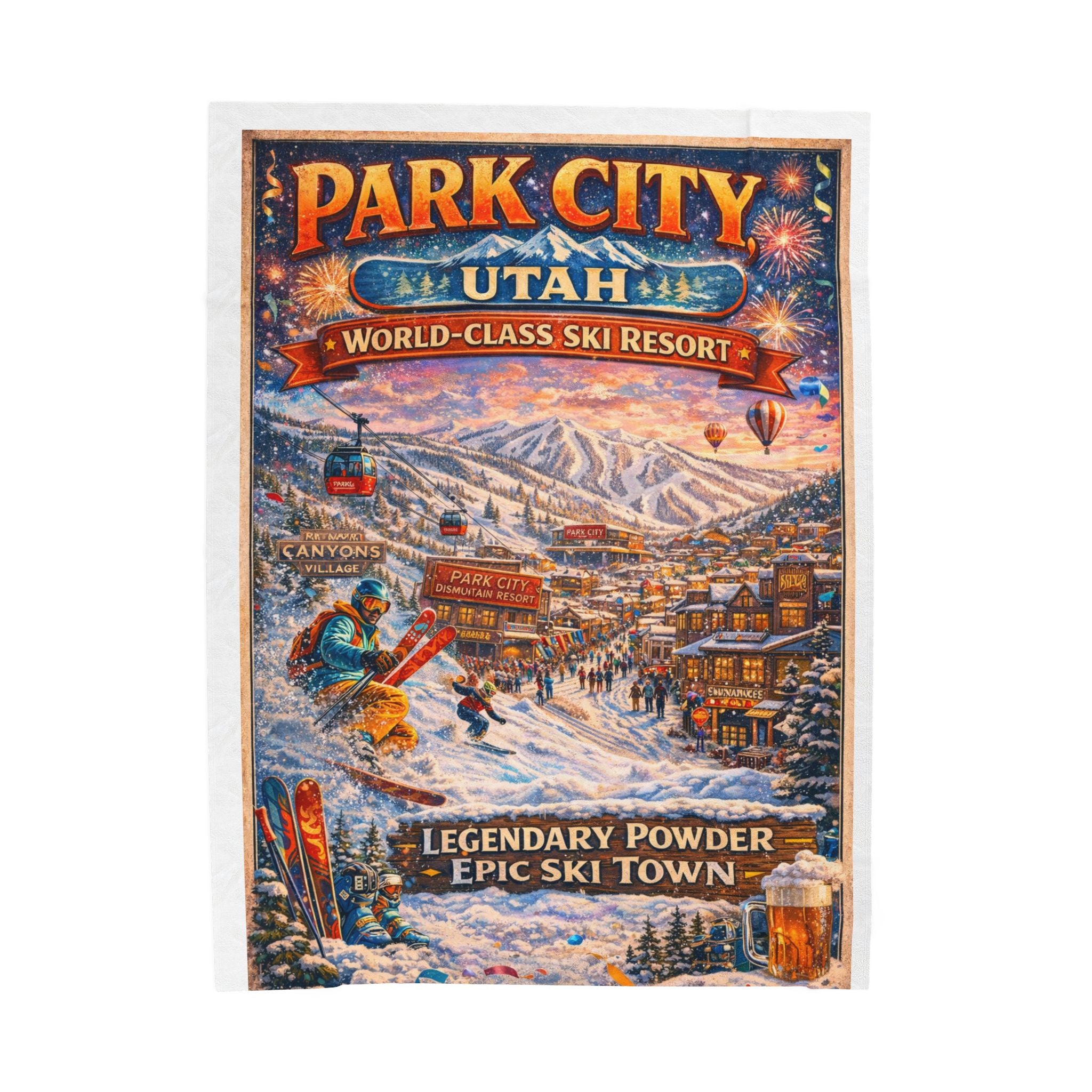 Park City Utah Ski Resort Velveteen Plush Blanket - 'Legendary Powder' Winter Throw