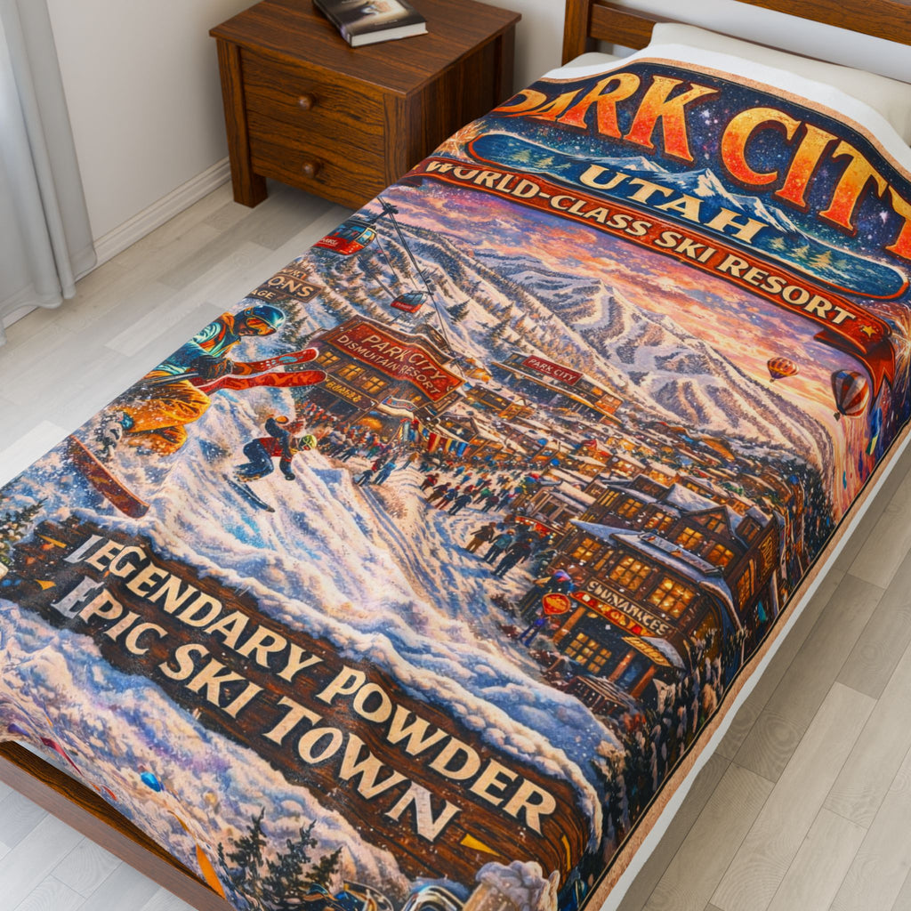 Park City Utah Ski Resort Velveteen Plush Blanket - 'Legendary Powder' Winter Throw