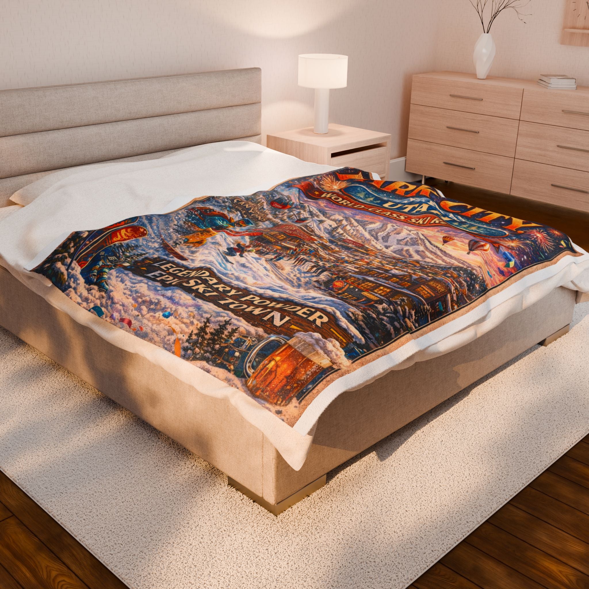 Park City Utah Ski Resort Velveteen Plush Blanket - 'Legendary Powder' Winter Throw