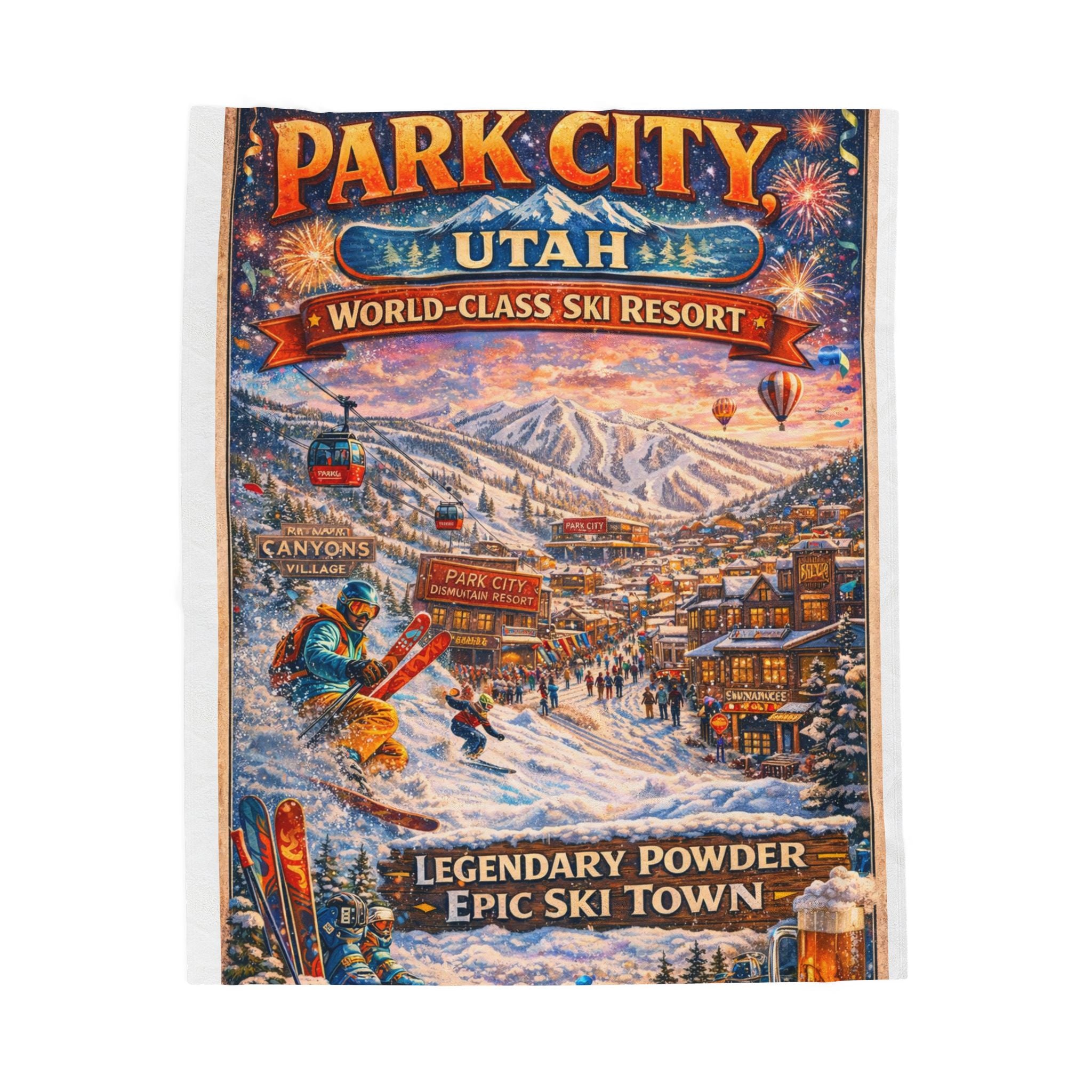 Park City Utah Ski Resort Velveteen Plush Blanket - 'Legendary Powder' Winter Throw