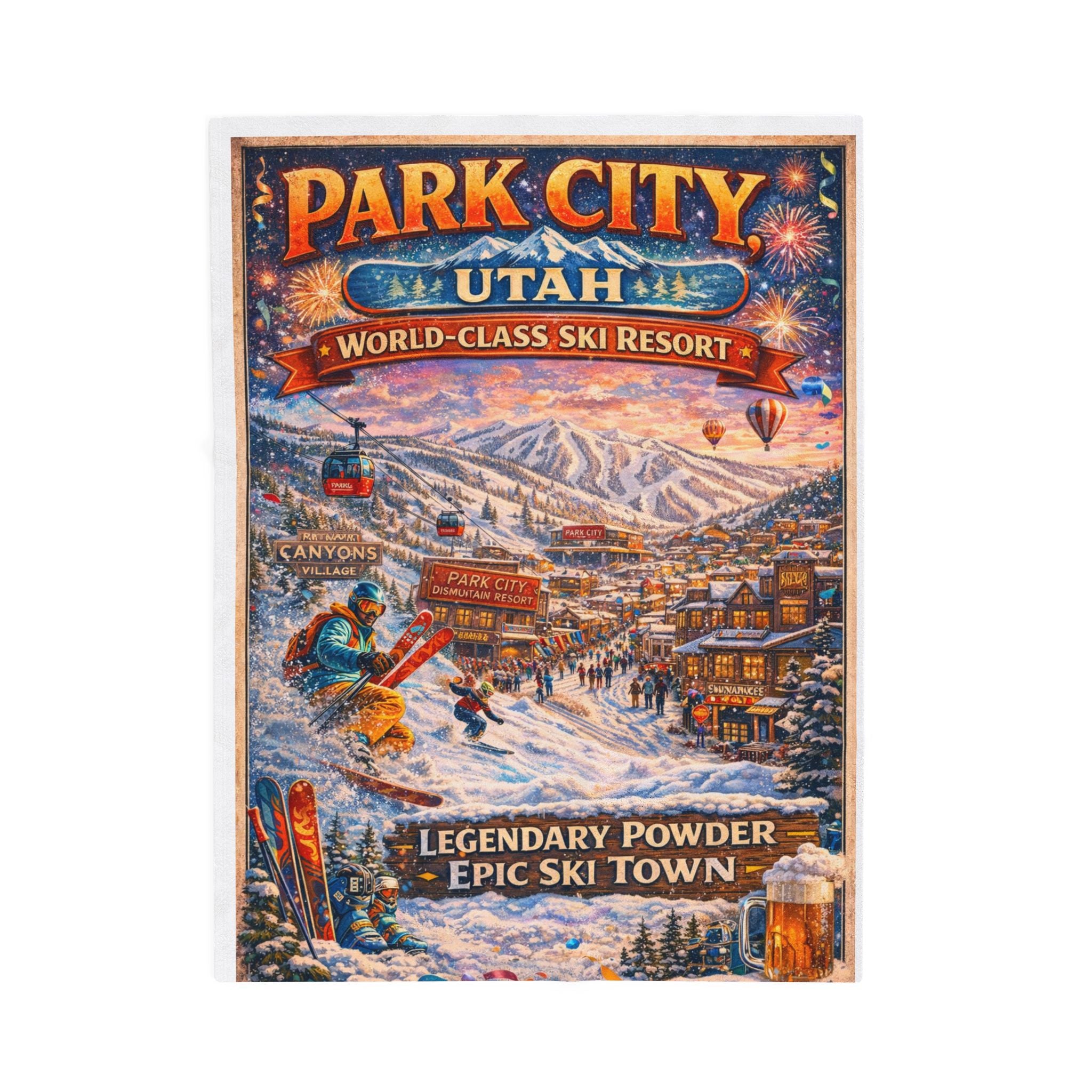 Park City Utah Ski Resort Velveteen Plush Blanket - 'Legendary Powder' Winter Throw