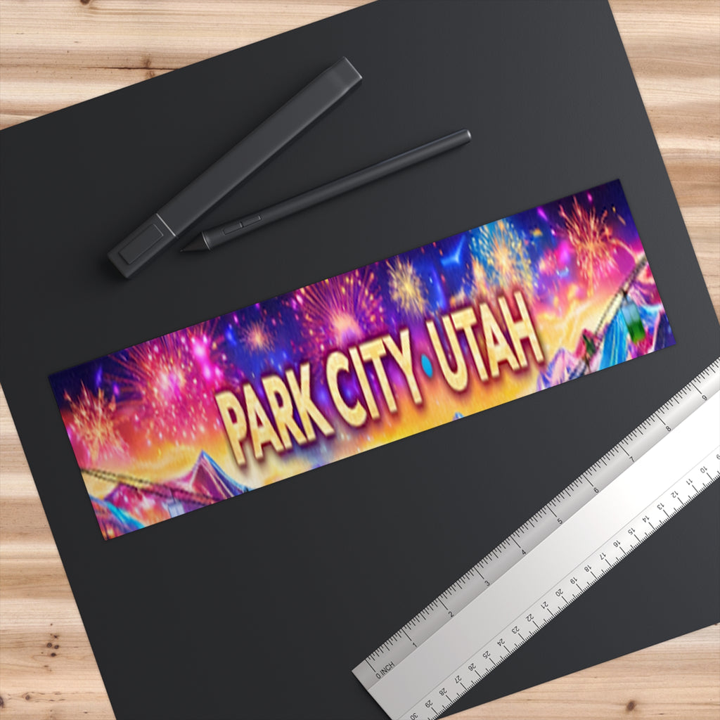 Park City, Utah Bumper Sticker — Colorful Fireworks & Mountain Souvenir
